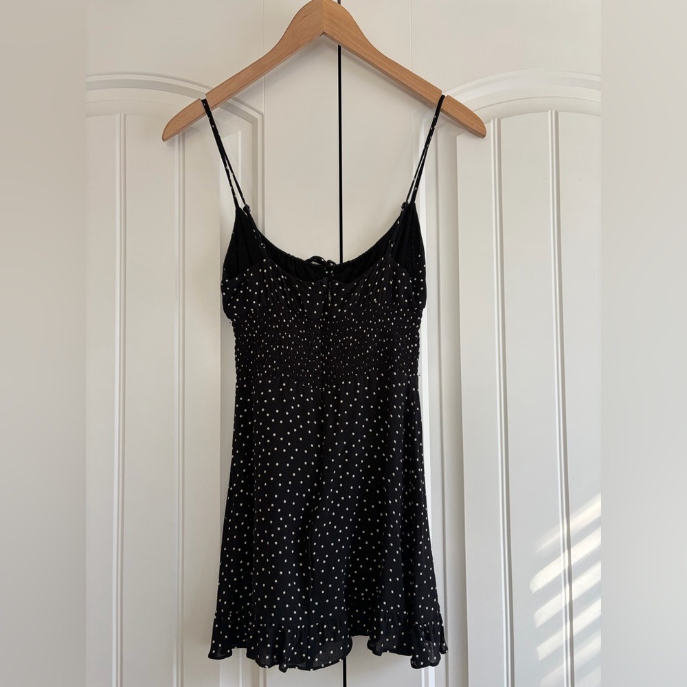 Reformation‎ Fraise Polka Dot Mini Dress Black Tie Front Slip Dress Women's 4 - Picture 7 of 16